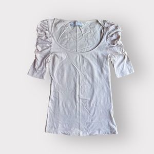 ZARA Light Blush Ruched Puffy Shoulder Scoop Neck Top